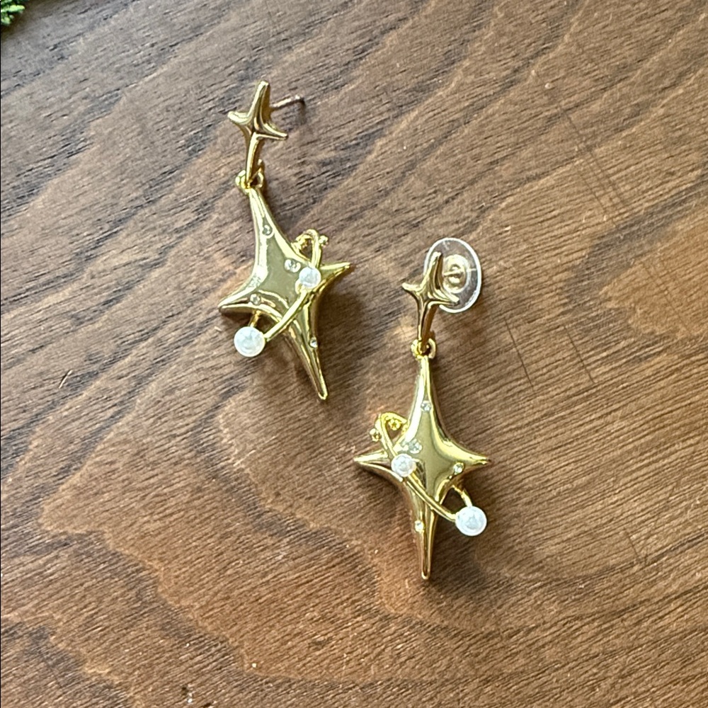 Gold Star Earrings with Crystal Accents
